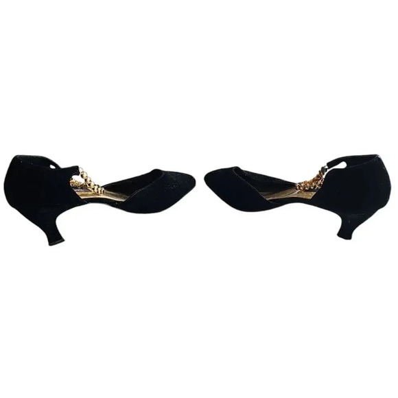 Style Ellemenno Velvet Ankle Chain Heels Black Size 9 - Picture 5 of 8